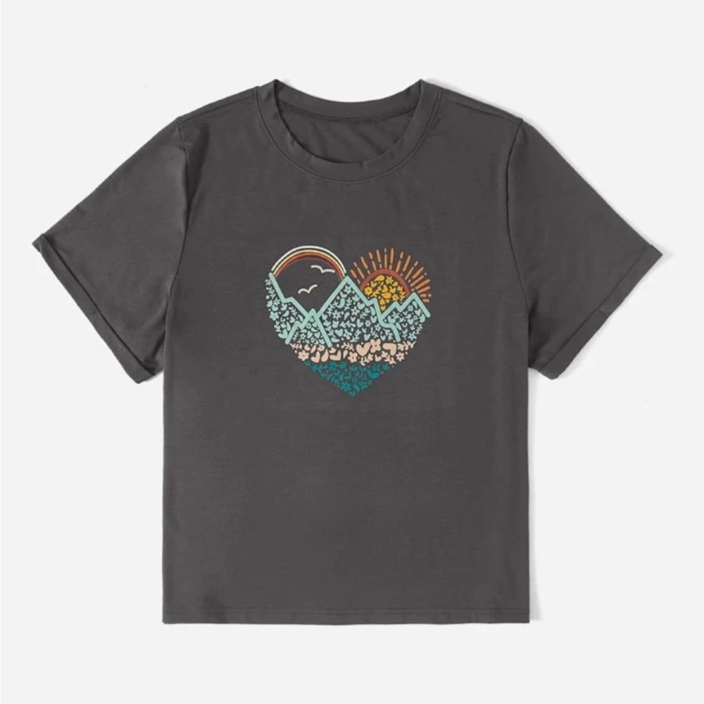 SHEIN Curve, Heart Print Tee, Gray, Size 3XL